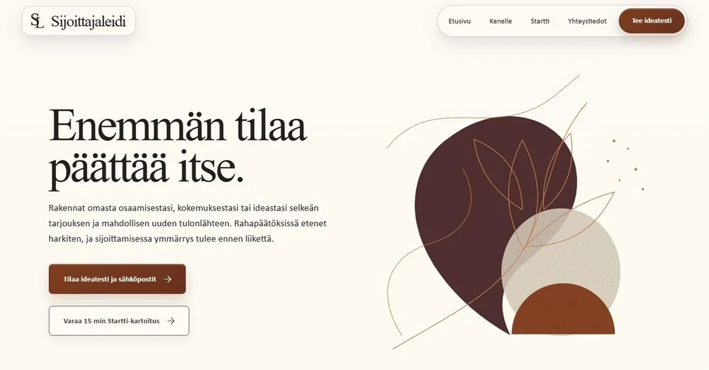 Sijoittajaleidin etusivu esittelee oman tulonlähteen rakentamisen ja sijoittamisen.