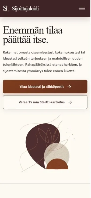 Sijoittajaleidin etusivu puhelimen näyttöön mukautettuna.